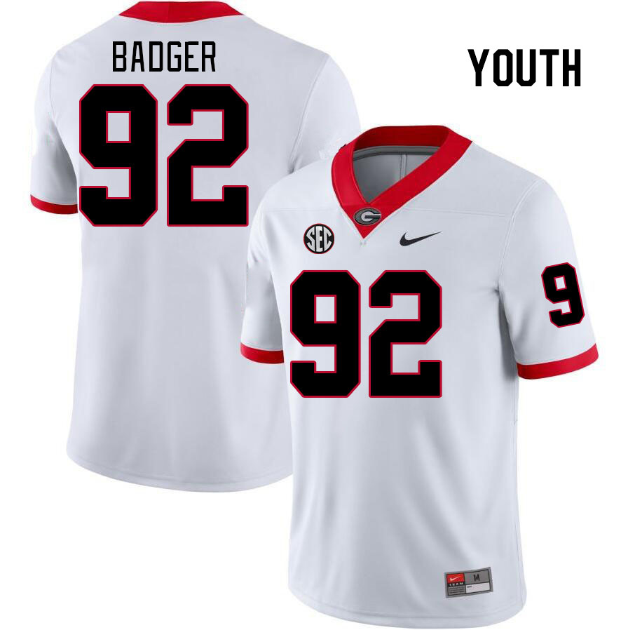 Youth #92 Liam Badger Georgia Bulldogs College Football Jerseys Stitched Sale-White